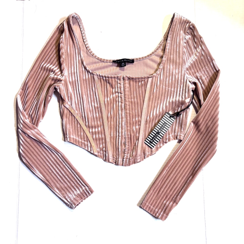 Dusty Pink Ribbed Long Sleeve Crop Top